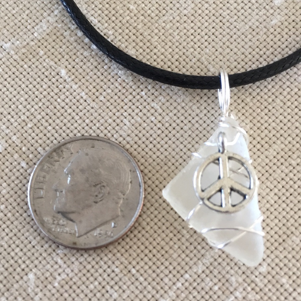 HAND CRAFTED Sea Glass Peace Pendant Necklace - Picture 2 of 3